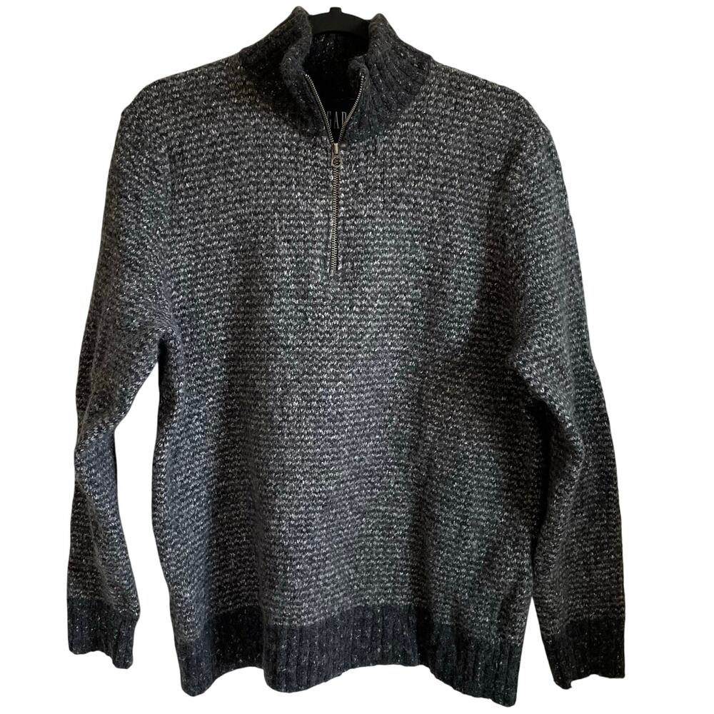 Gap Men's Wool Blend 1/4 Zip Sweater Sz L Pullover Mock Neck Gray Knit Cabincore